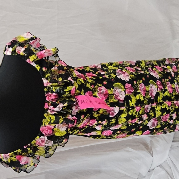 BLACK/FLORAL BETSEY JOHNSON MAXI DRESS - Picture 3 of 7